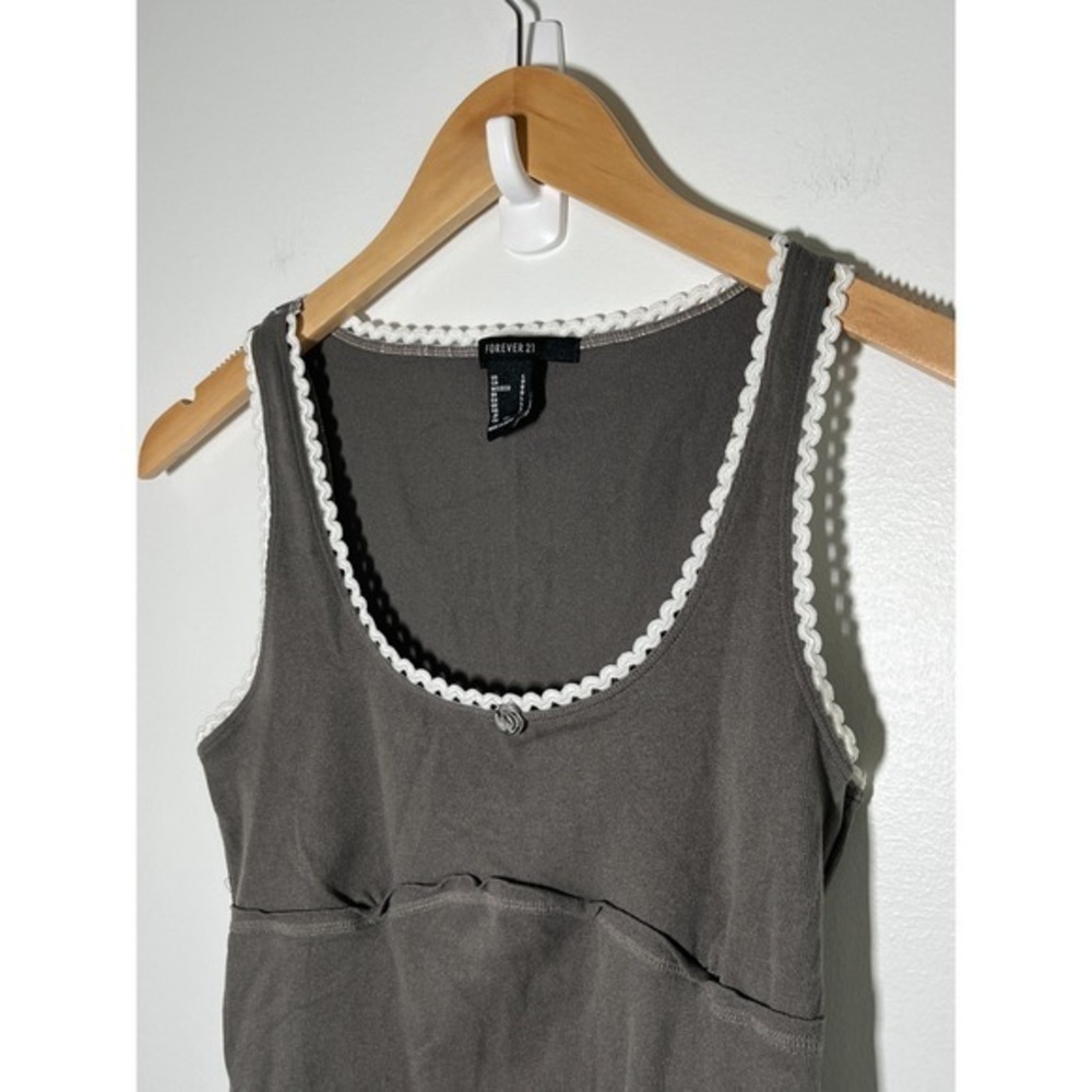 Y2K Babydoll Tank Top Rosette Lace Trim Grey Large - Picture 2 of 7